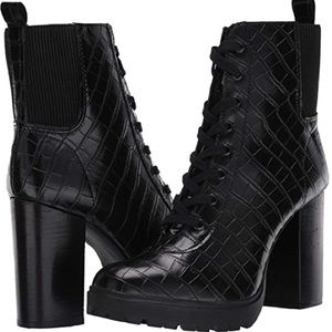 Steve Madden Latch Black Croc Combat Platform Boots 5.5 whimsigoth vampy gothic